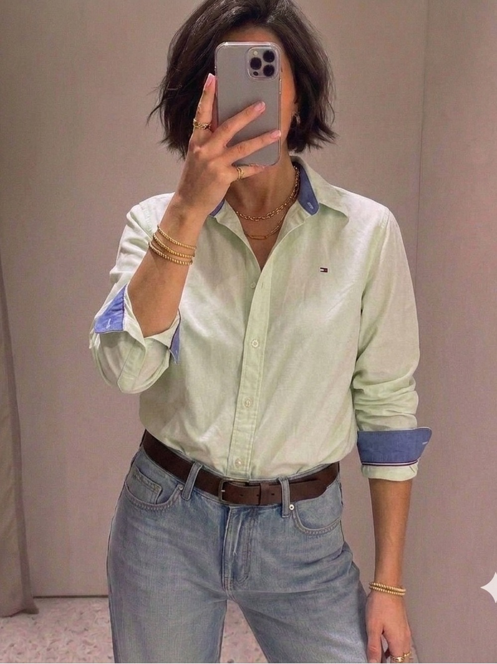 Tommy Hilfiger Light Green Shirt with Blue Details